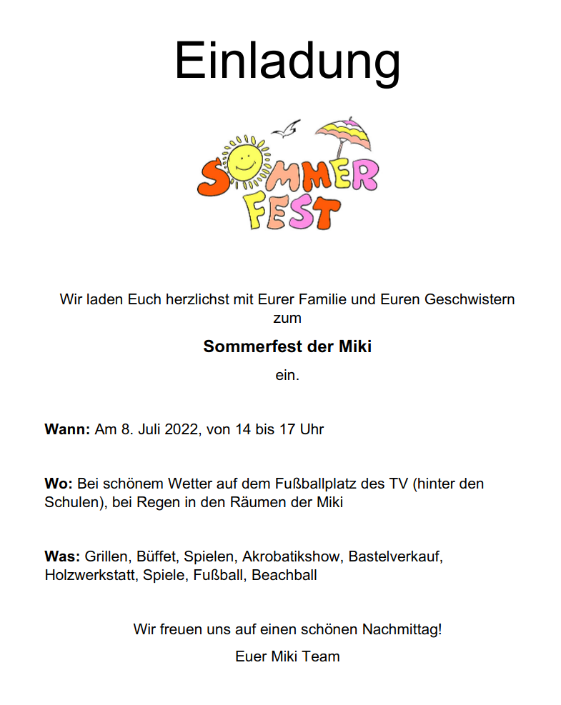 Die Einladung zum Sommerfest